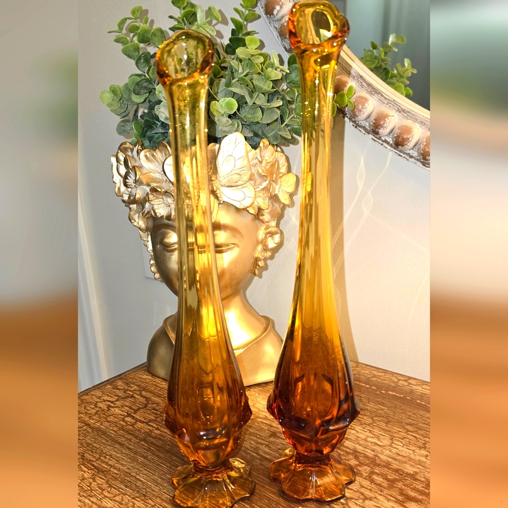 Fenton Amber Glass Vases - Elegant Home Accents